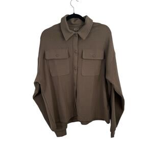 BYLT Basics Serene Shacket Dark Taupe Brown Casual Button Front Womens Large